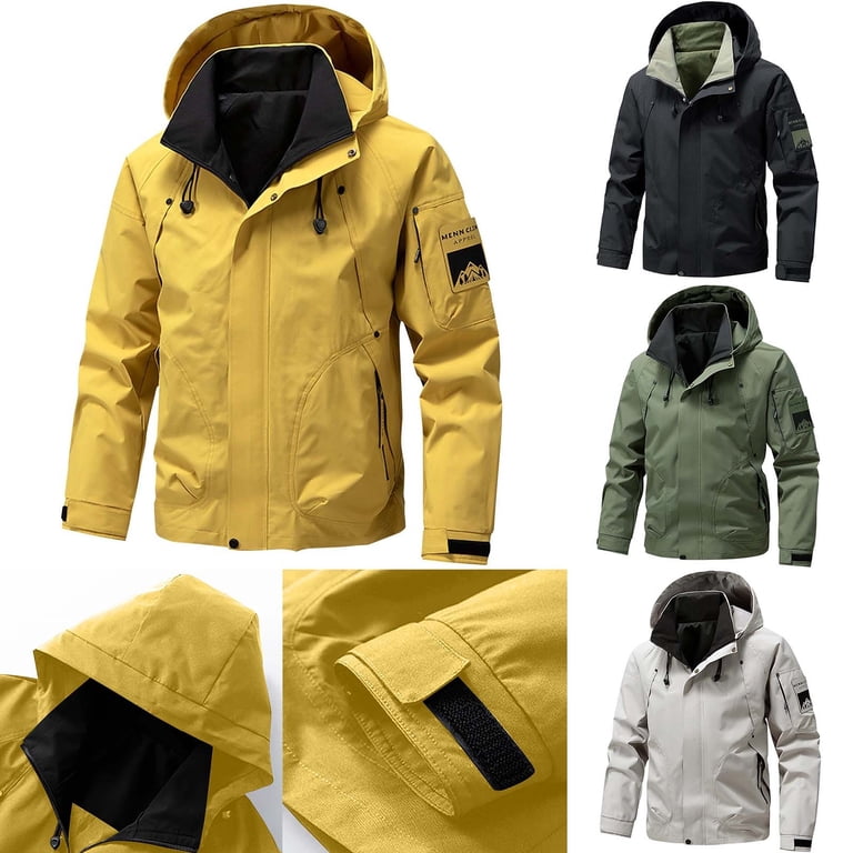 Zpanxa Men's Outdoor Hooded Jacket Windproof Solid Color with