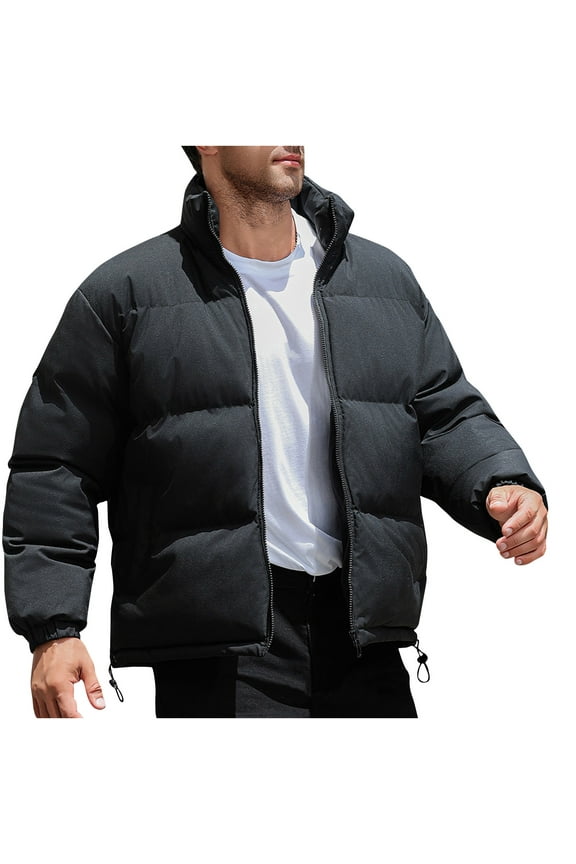 Men's Outdoor Jacket Heavy-Duty Windproof Long Sleeve Coat with Zippered Pockets for Hiking and Urban All-Weather Wear in Solid Color Black XL