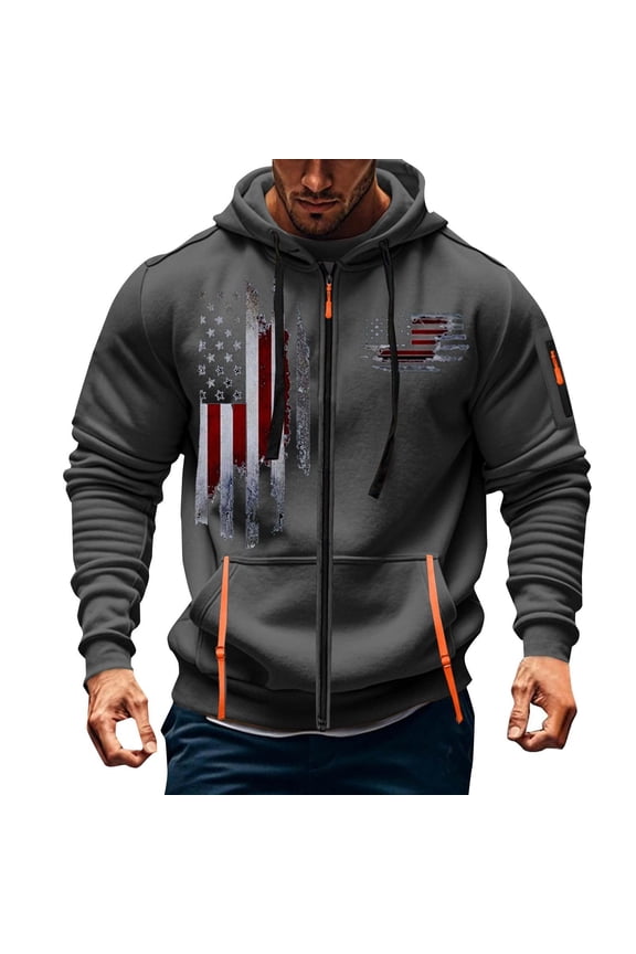 Men's Performance Cargo Training Jacket with Multiple Utility Pockets, Adjustable Hood and Long Sleeves for Sports Fitness & Breathable Workout Wear in Solid Color Dark Gray S