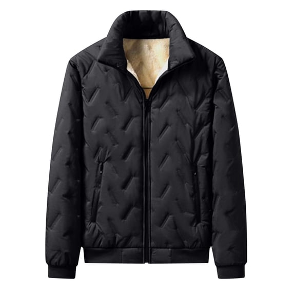 Zpanxa Men's Premium Lamb Wool Jacket Heavyweight Stand Collar Thermal Insulated Long Sleeve Coat with Secure Pockets for Urban Winter Wear in Solid Color Black XL