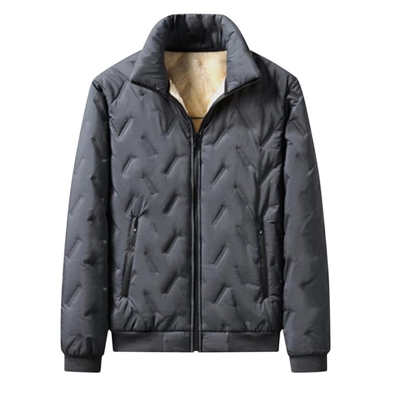 Zpanxa Men's Premium Lamb Wool Jacket Heavyweight Stand Collar Thermal Insulated Long Sleeve Coat with Secure Pockets for Urban Winter Wear in Solid Color Gray 3XL