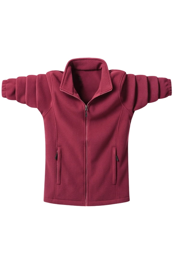 Men's Pure Wool Stand Collar Jacket Zipper Front Cardigan Style Long Sleeve Coat with Pockets for Warm Versatile Urban Wear in Solid Color Red XXL