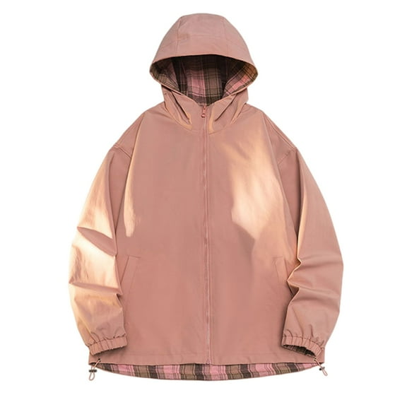 Zpanxa Men's Reversible Plaid Hooded Jacket Long Sleeve, Double Sided Casual Coat for Versatile Urban Style Pink XXL