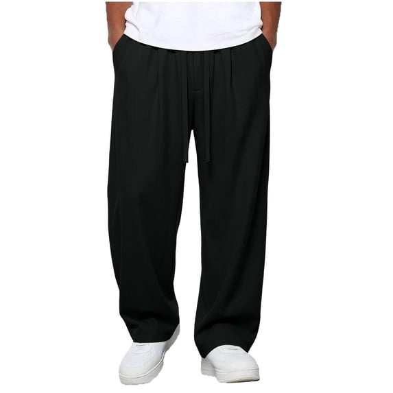 Zpanxa Men's Solid Color Cotton Linen Drawstring Waist Straight Leg ...