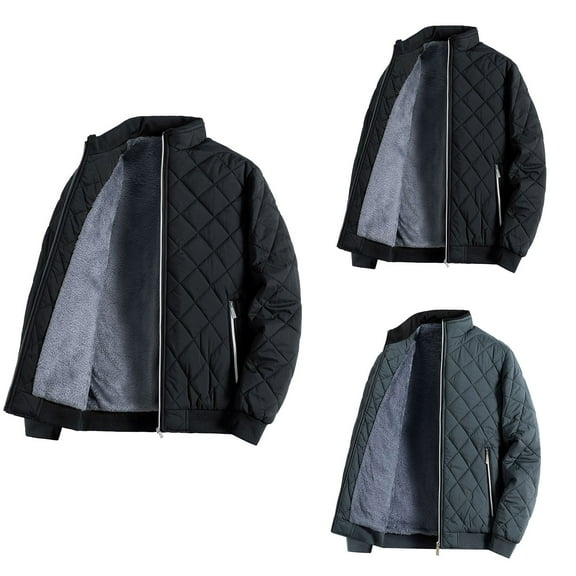 Zpanxa Men's Solid Color Fleece Lined Thermal Coat Heavyweight Warm Winter Jacket with Pockets