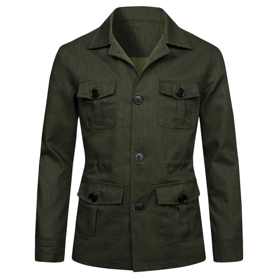 Zpanxa Men's Solid Color Hooded Jacket Long Sleeve with Button Pocket, Notch Lapel Casual Coat for Urban Style Army Green 3XL