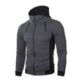 thumbnail image 1 of Zpanxa Men's Solid Color Hooded Jacket Long Sleeve with Zipper Pocket, Casual Urban Coat for Daily Comfort Wear Dark Gray M, 1 of 5