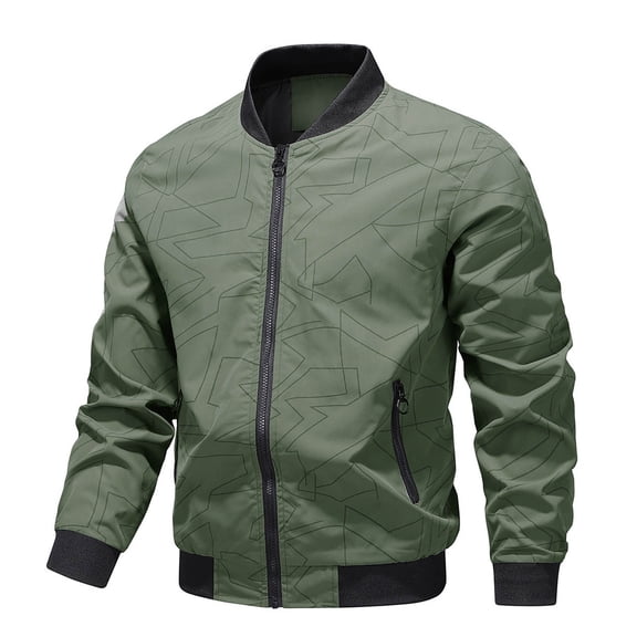 Zpanxa Men's Solid Color Zippered Jacket with Front Pockets, Lightweight Stand Collar Casual Coat for Daily Wear Army Green L