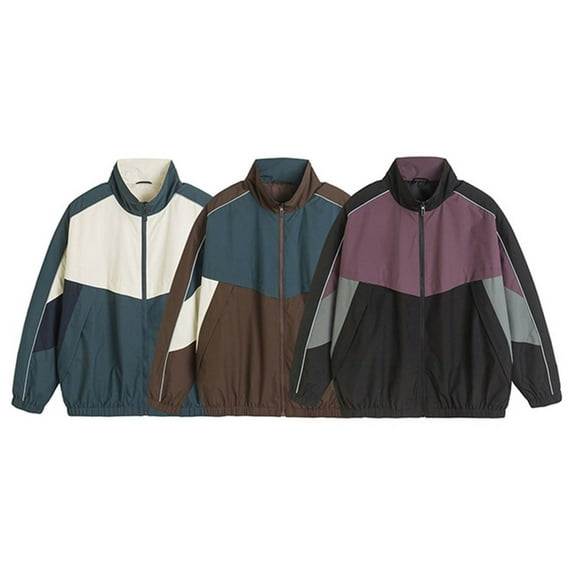 Zpanxa Men's Spliced Design Sports Jacket Stand Collar Solid Color with Zipper Pockets Long Sleeve Athletic Casual Coat for Training