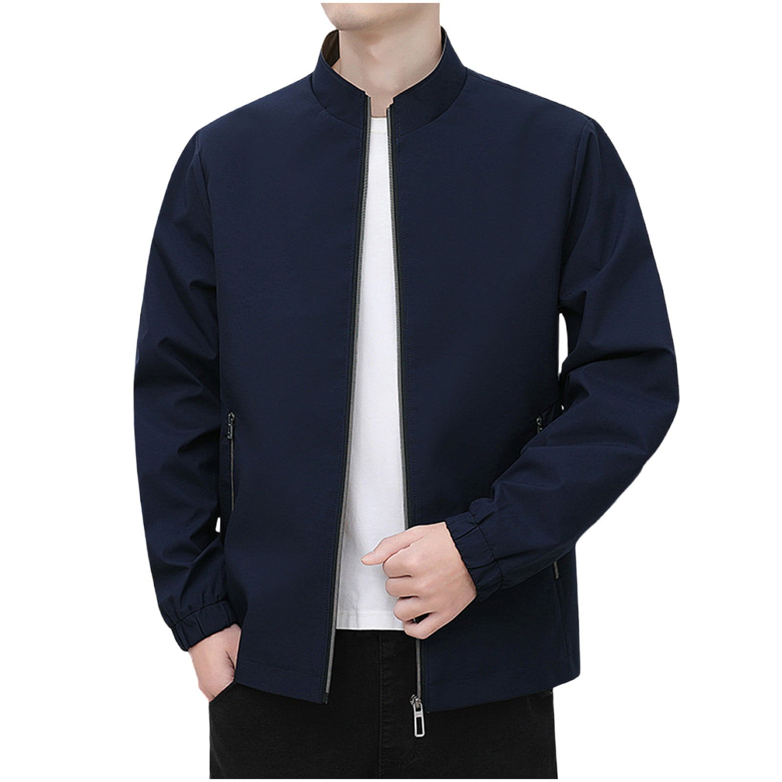Zpanxa Men's Stand Collar Casual Jacket Long Sleeve, Modern No-Hat