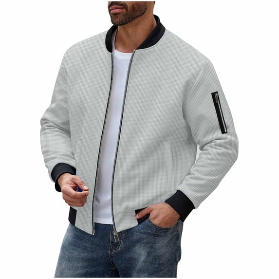 Zpanxa Men's Stand Collar Jacket Zipper Front Long Sleeve Lightweight Coat with Secure Pockets for Urban Commute and Casual Everyday Wear in Solid Color Gray L