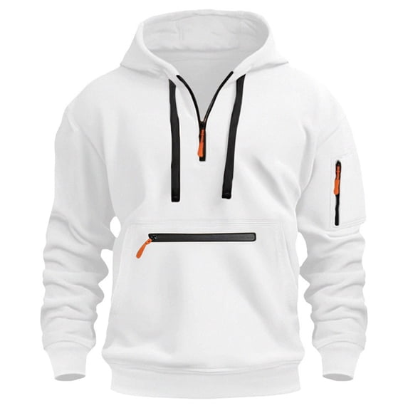 Zpanxa Men's Utility Pullover Hoodie Multi Pocket Design Heavy Duty Sweatshirt Full Front Zipper Solid Color Workwear Hooded Jacket Long Sleeve