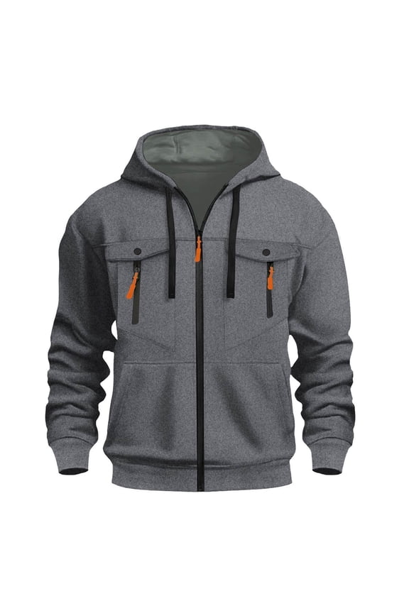 Men's Utility Zip Hoodie Multi Pocket Design Heavy Duty Cotton Blend Pullover Hooded Sweatshirt Workwear Carpenter Style Jacket