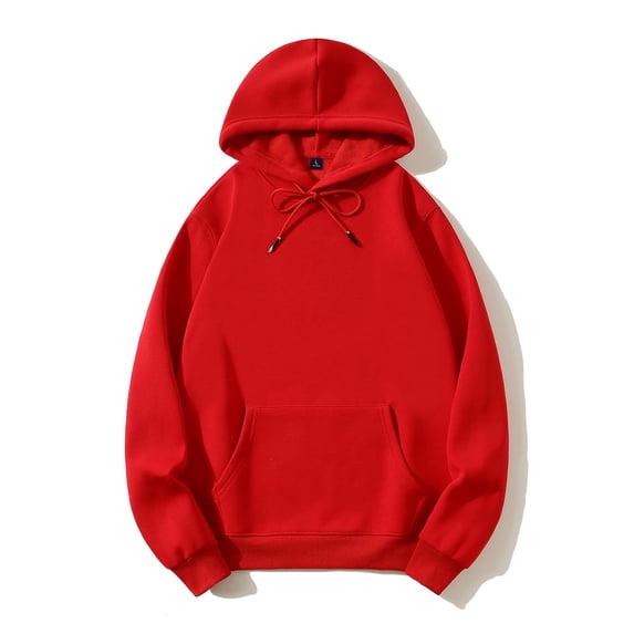 Zpanxa Men's Velvet Hoodie Solid Color Long Sleeve Sweatshirt with Kangaroo Pocket Plush Winter Warm Soft Touch Casual Pullover