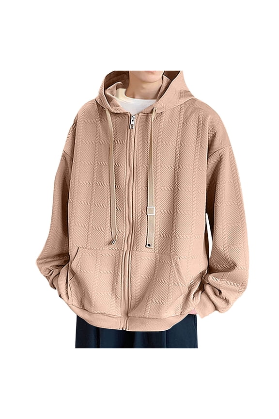 Men's Vintage Casual Jacket Retro Style Hooded Long Sleeve Lightweight Coat with Zippered Pockets for Timeless Urban Streetwear Coffee M