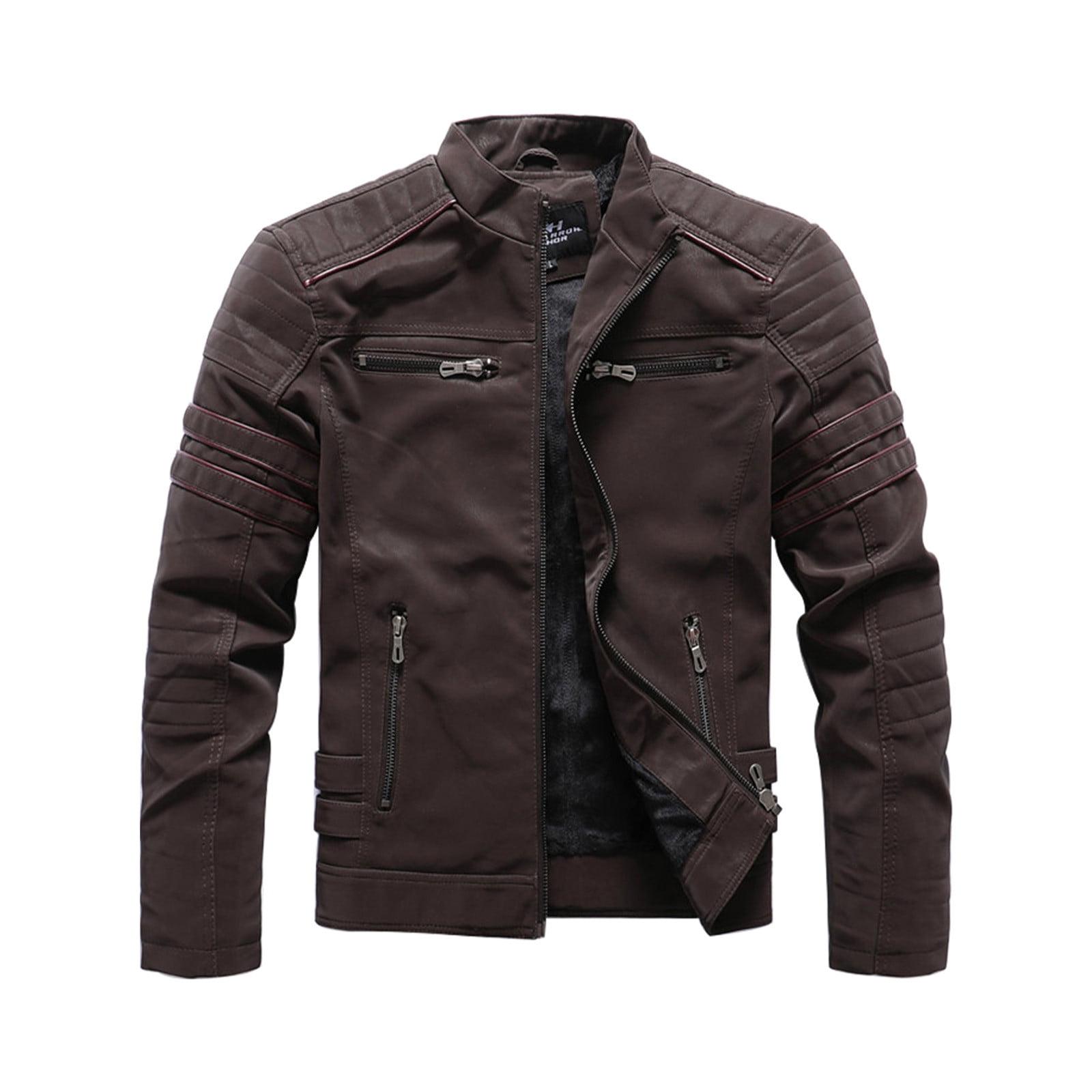 Zpanxa Men's Vintage Motorcycle Leather Jacket Solid Color with