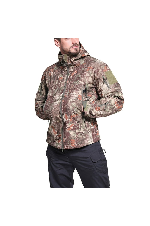 Men's Winter Camo Hooded Jacket Long Sleeve with Zippered Pockets, Insulated Casual Parka for Outdoor Activities Green 3XL
