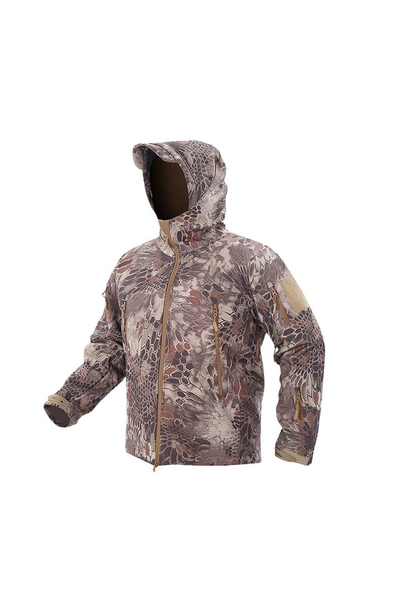 Men's Winter Camo Hooded Jacket Long Sleeve with Zippered Pockets, Insulated Casual Parka for Outdoor Activities Orange XXL