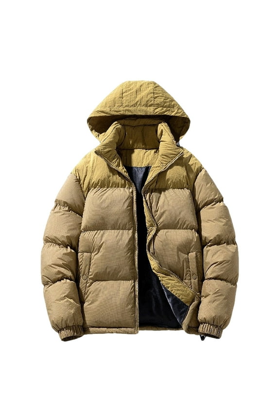 Men's Work Jacket Heavy-Duty Hooded Long Sleeve Utility Coat with Multiple Pockets for Outdoor Casual and Durable Workwear Yellow XL