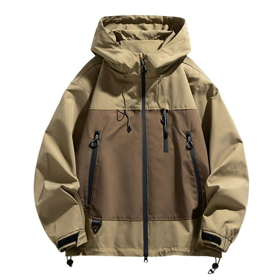 Zpanxa Men's Work Jacket Hooded Long Sleeve Utility Coat with Multiple Pockets for Outdoor Casual and Durable Workwear Khaki 3XL