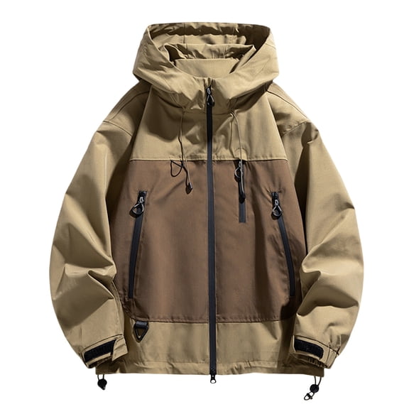 Zpanxa Men's Work Jacket Hooded Long Sleeve Utility Coat with Multiple Pockets for Outdoor Casual and Durable Workwear Khaki S
