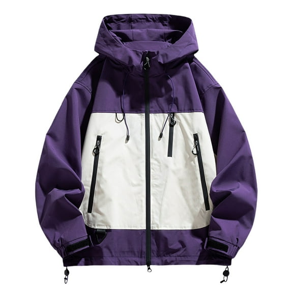 Zpanxa Men's Work Jacket Hooded Long Sleeve Utility Coat with Multiple Pockets for Outdoor Casual and Durable Workwear Purple 3XL
