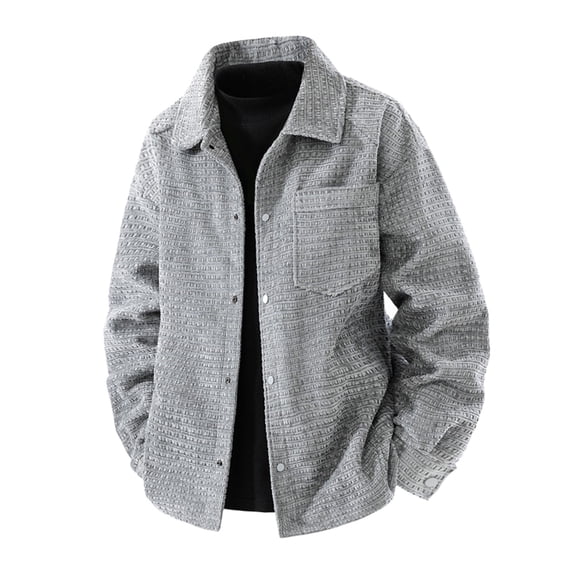 Zpanxa Men's Work Jacket Lapel Collar Zipper Front Cardigan Design Long Sleeve Utility Coat with Pockets for Durable Casual and Functional All-Day Wear Gray M