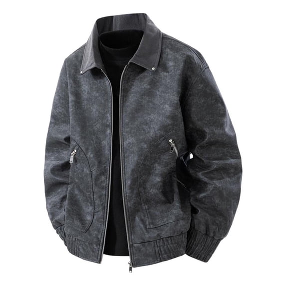 Zpanxa Men's Work Jacket Lapel Collar Zipper Front Cardigan Style Long Sleeve Utility Coat with Pockets for Durable Casual and Functional All-Day Wear Black M