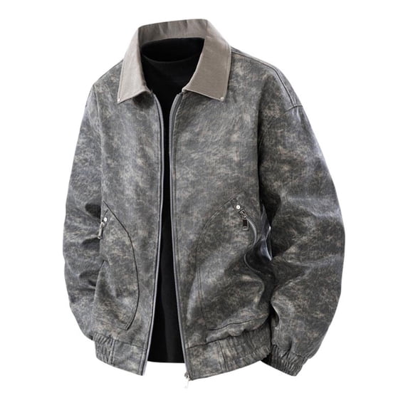 Zpanxa Men's Work Jacket Lapel Collar Zipper Front Cardigan Style Long Sleeve Utility Coat with Pockets for Durable Casual and Functional All-Day Wear Dark Gray L