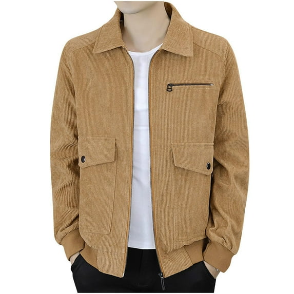 Zpanxa Men's Work Jacket Solid Color with Zipper Pockets Loose Fit Long Sleeve Durable Coat for Outdoor Labor Casual Wear