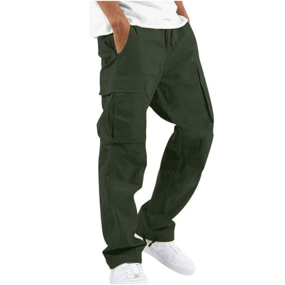 Zpanxa Mens Cargo Pants, Cotton Work Pants with Pockets, Outdoor Cargo Pants, Mens Straight Leg Joggers Gym Sweatpants Trousers, Straight Wide Leg Pants for Men Army Green XXL