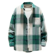 Zpanxa Mens Fall Winter Coats Fashion Mens Single-breasted Casual Plaid Woolen Shirt Jacket Top Green M