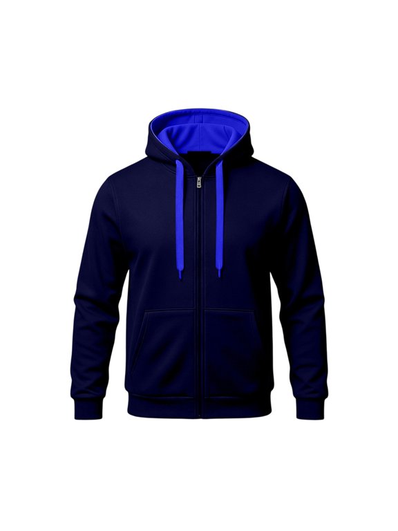 Mens Hoodies Zip Up, Full Zip Contrast Hood Lining, Lightweight Fleece Lined Drawstring Kangaroo Pocket, Casual Winter Top
