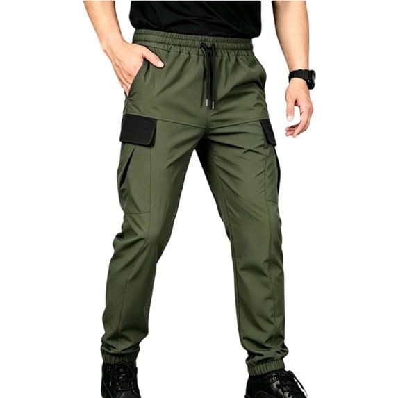 Zpanxa Mens Jogger Pants Nylon Tactical Cargo Jogger Pants with Drawstring Waist and Multi Pockets
