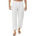 thumbnail image 1 of Zpanxa Mens Linen Pants Casual Joggers with Pockets Drawstring Sweatpants Lightweight Work Pants Loose Solid Color Beach Pants White XL, 1 of 7