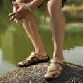 thumbnail image 1 of Zpanxa Mens Sandals Summer Men's Sandals Men's Trendy Leather Beach Shoes Shoes Sewing Shoes Khaki Platform Sandals 41, 1 of 8