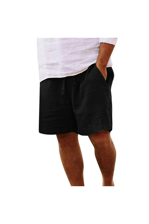 Mens Shorts , Men Casual Solid Pocket Elastic Waist Straight Half Shorts Pants Sport Pants Black L