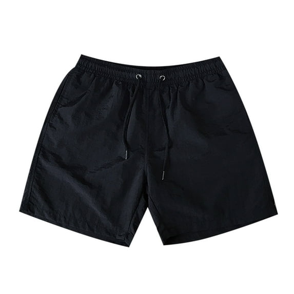 Zpanxa Mens Shorts Clearance, Men's Casual Drawstring Pocket Solid Color Candy Color Five-Point Beach Shorts Black 5XL