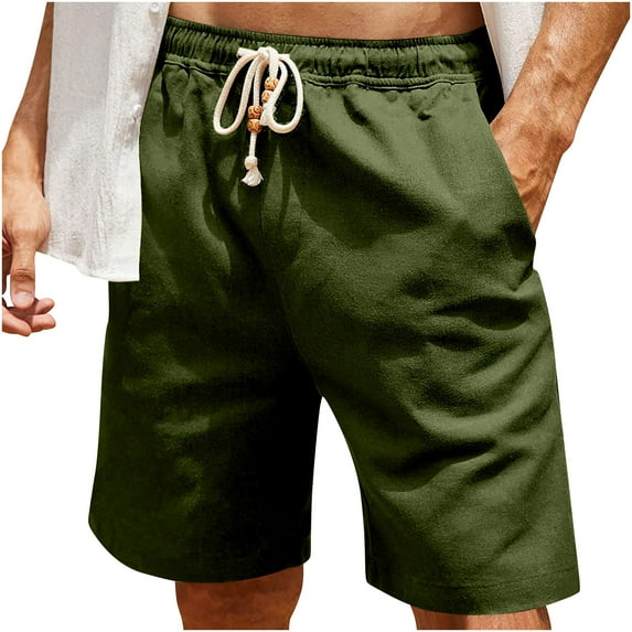 Zpanxa Mens Shorts Clearance, Men's Casual Solid Color Casual Drawstring Pockets Elastic Sports Shorts Army Green XL