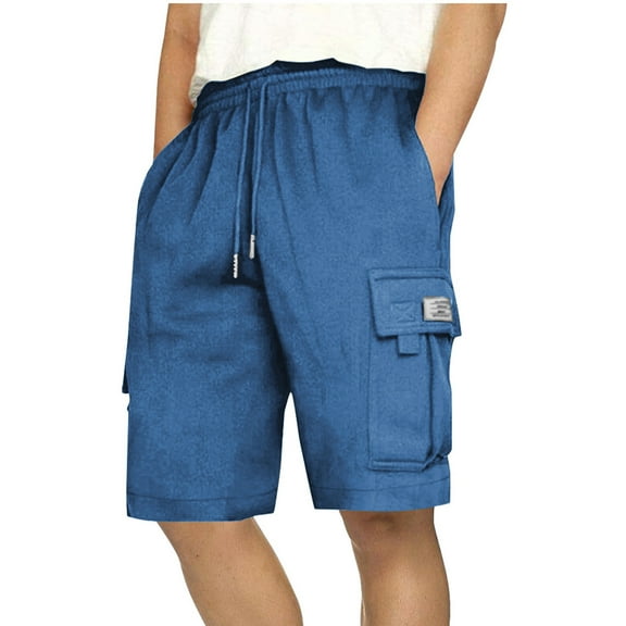 Zpanxa Mens Shorts , Men's Casual Solid Pants Drawstring Waist Athletic Gym Shorts with Pocket Blue L