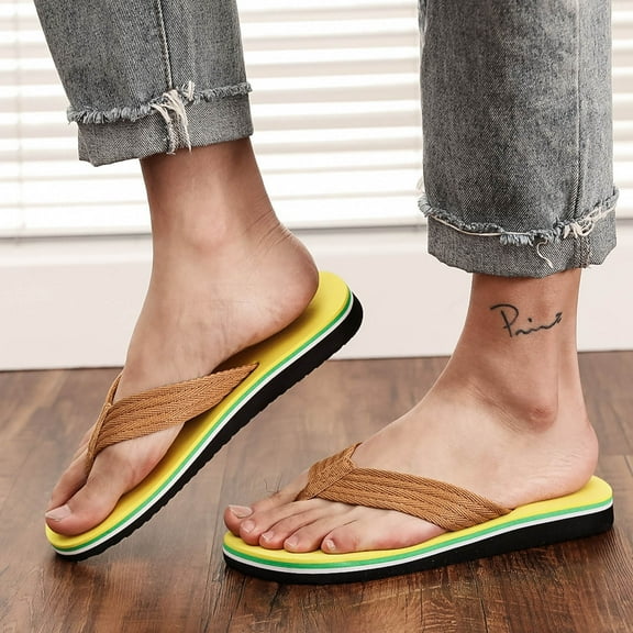 Zpanxa Mens Slippers Men's Summer Beach Breathable Shoes Sandals Home Slipper Flip-Flops Flat Shoes Flip Flops for Men Yellow 44