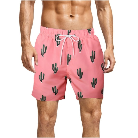Zpanxa Mens Swim Trunks Summer Plus Size Quick Dry Lightweight Swim Shorts Casual Funny Beach Shorts Pink M