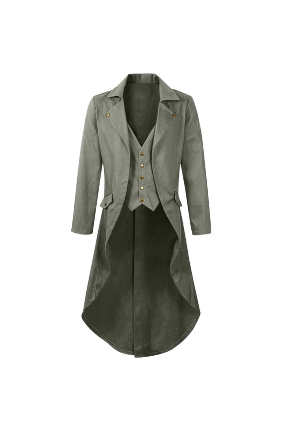 Mens Victorian Steampunk Tailcoat Jacket with Notched Lapel, Gothic Medieval Uniform Coat for Performance and Cosplay, Solid Color Formal Wear Dark Gray XL