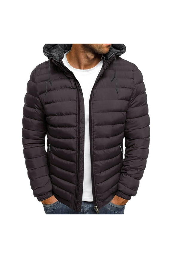 Mens Winter Coats Men's Solid Color Hooded Jacket Cotton Padded Jacket Fashion Cotton Padded Jacket Men's Warm Cotton Padded Jacket