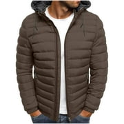 Zpanxa Mens Winter Coats Men's Solid Color Hooded Jacket Cotton Padded Jacket Fashion Cotton Padded Jacket Men's Warm Cotton Padded Jacket