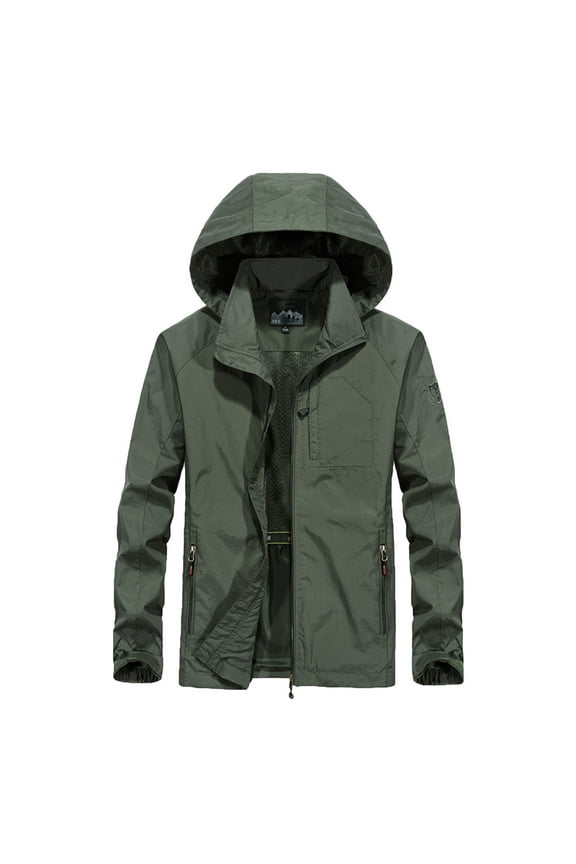 Mens Winter Coats Solid Fashion Zipper Hooded Snow Coat Windproof Loose Outwear Waterproof Jacket Windbreaker for Outdoor Hiking Running Army Green L