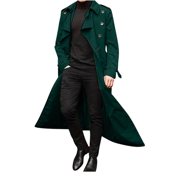 Zpanxa Mens Winter Jacket Winter Fashion Long Trench Coat Easy Color Warm Lapel Coat Business Casual Coat Mint Green S