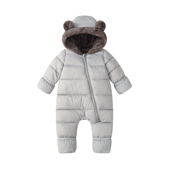 Zpanxa Newborn Boy Onesies Fleece Lined Padded Bear Ear Hooded Winter Snowsuit with Zip Front and Footed Gray 12 Months