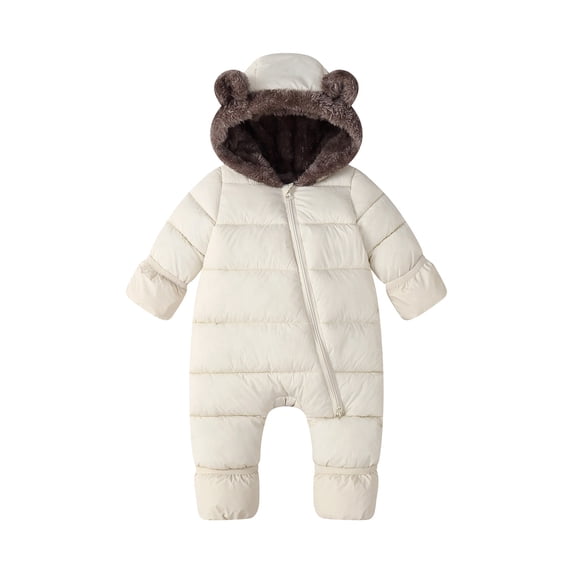 Zpanxa Newborn Boy Onesies Fleece Lined Padded Bear Ear Hooded Winter Snowsuit with Zip Front and Footed White 12 Months