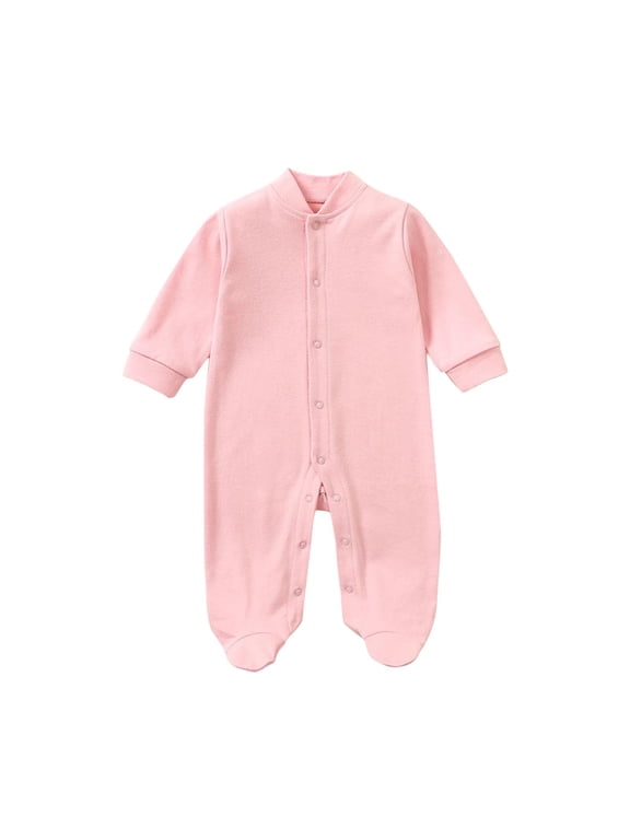 Newborn Boy Onesies Mock Neck Snap Front Footed Fall Winter Solid Color Romper Pink 0 Months